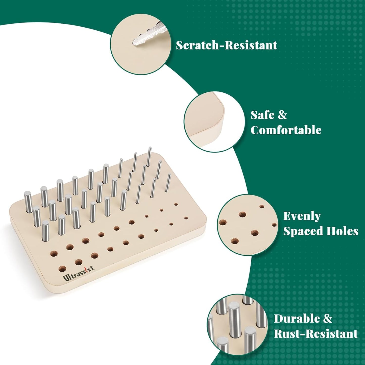 Ultrassist 45-Hole Wooden Pegboard for Occupational Therapy, Fine Motor Skills & Hand Dexterity Training, Includes 45 Metal Pegs, Ideal for Stroke, Brain Injury, Elderly Rehab & Hand Therapy