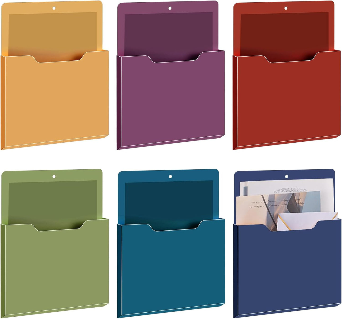 Fuutreo 6 Pcs Magnetic Wall File Organizer Magnetic Wall File Holder Refrigerator Magazine Holder for Mail Letters Paper(Aqua Green,Vertical-large)