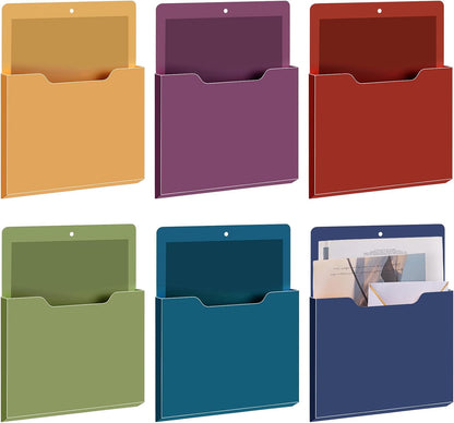 Fuutreo 6 Pcs Magnetic Wall File Organizer Magnetic Wall File Holder Refrigerator Magazine Holder for Mail Letters Paper(Aqua Green,Vertical-large)