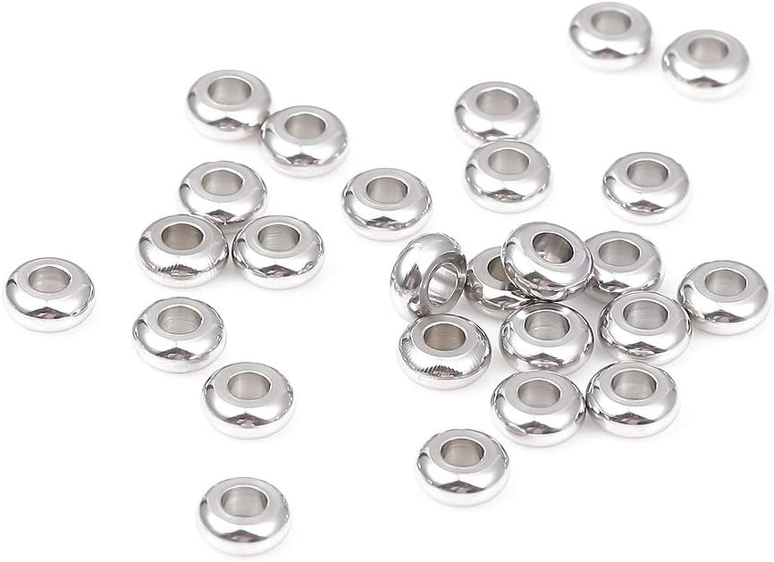 BEADIA Stainless Steel Spacer Beads 3x2.5mm Round Loose Charm Caps Beads for DIY Jewelry Making 100pcs with 1mm Hole
