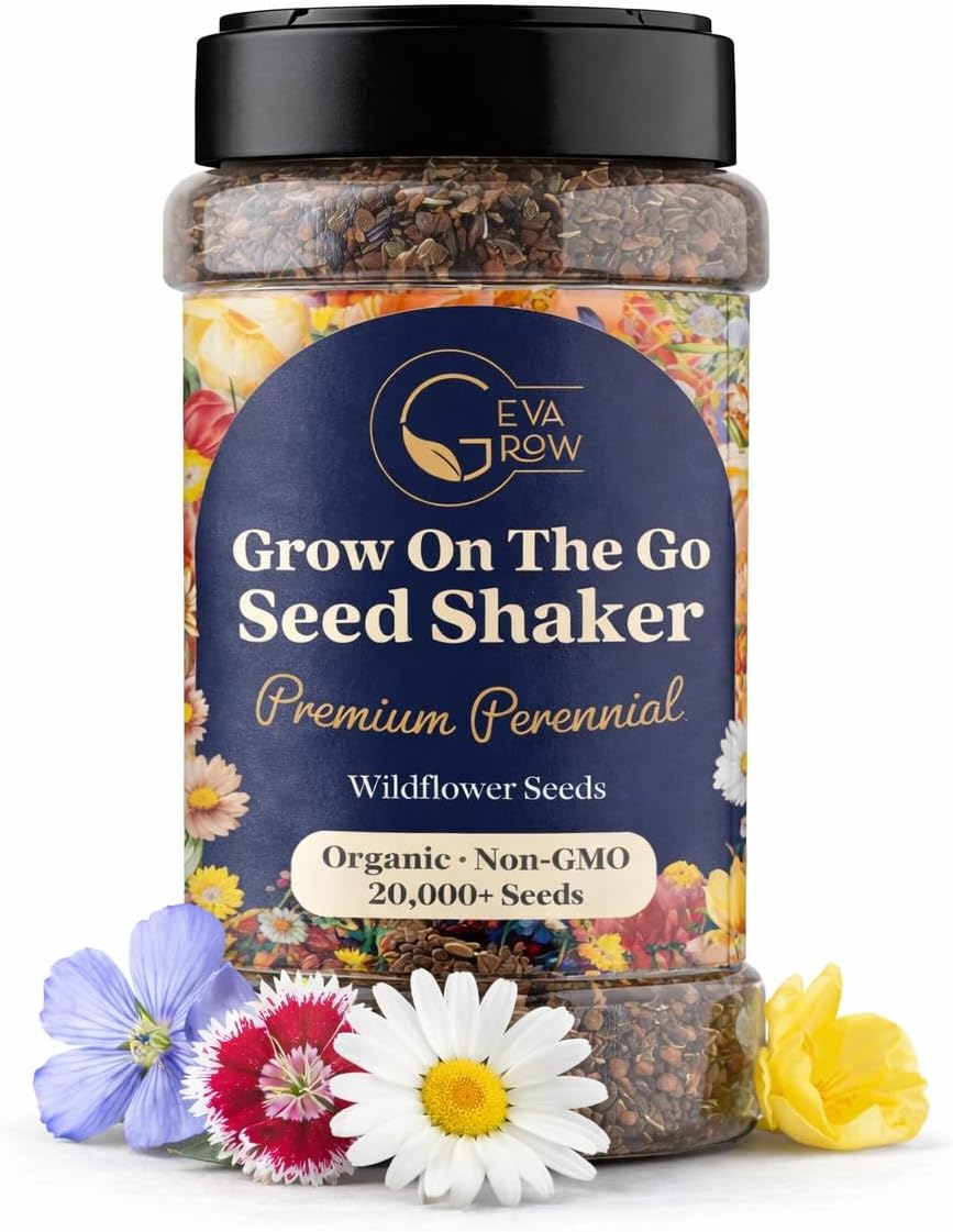 Mini Wildflower Seed Shaker - Save The Bees Seed Mix, by GevaGrow | 80,000+ Seeds | Pollinator & Bee Attracting Flower Seeds Bulk for Planting in Pots & Outdoor Gardens | 2 Ounce
