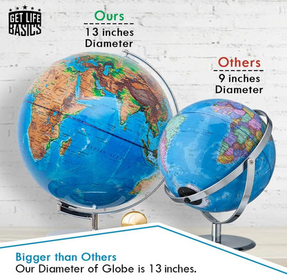 World Globe with Illuminated Constellations – 13” Light Up Globe For Kids & Adults – Gist - Compass Included Makes Great Educational Toys, Office Supplies, Teacher Desk Décor, More by Get Life Basics