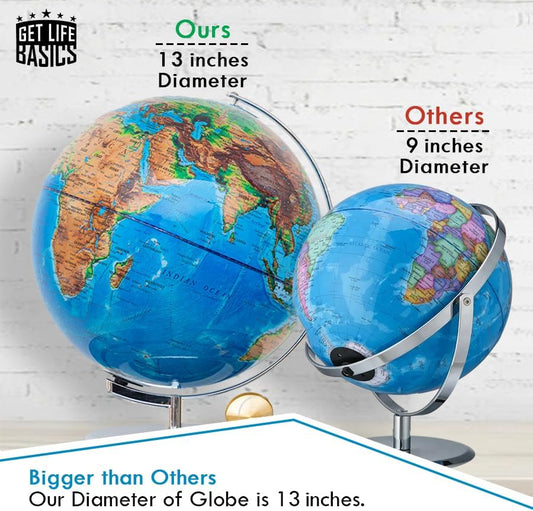 World Globe with Illuminated Constellations – 13” Light Up Globe For Kids & Adults – Gist - Compass Included Makes Great Educational Toys, Office Supplies, Teacher Desk Décor, More by Get Life Basics