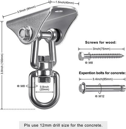 SELEWARE Anti-Squeaking Swing Hanger Stainless Steel Swing Set Hook Ceiling Mount Bracket for Hammock Chair Toddler Swing Yoga Swing Punching Bag 2 Packs