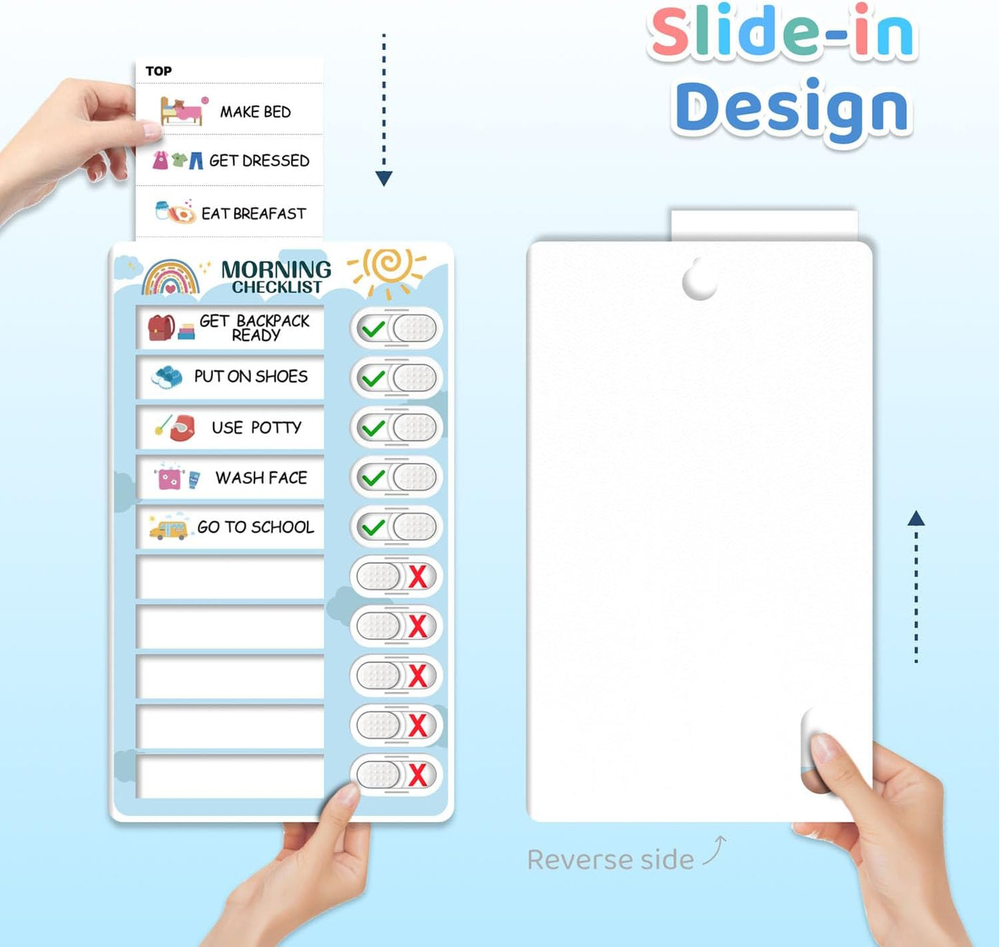 Upgraded Slider 3 in 1 Bedtime/Morning/Daily Routine Chart for Kids, Magnetic Chore Chart for Kids, Visual Schedule for Kids Toddlers Schedule Board for Home