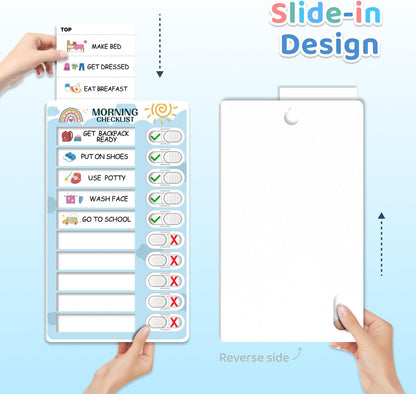 Upgraded Slider 3 in 1 Bedtime/Morning/Daily Routine Chart for Kids, Magnetic Chore Chart for Kids, Visual Schedule for Kids Toddlers Schedule Board for Home