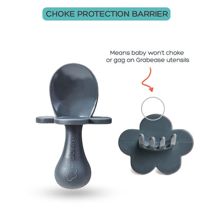 Grabease Baby Feeding Utensils - Anti-Choke Collar & Toddler Fork for Ages 1-3 - Easy-Grip Curved Handle Infant Spoon - Dishwasher-Safe Convenience & Baby Cutlery - Teal