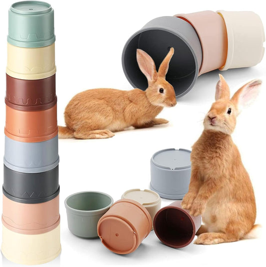 8 Pcs Colorful Stacking Cups for Rabbits, Colorful Bunny Cups for Rabbits and Small Animals, Nesting Rabbit Cups of Different Sizes, Bunny Stacking Cups for Hiding Food and Playing