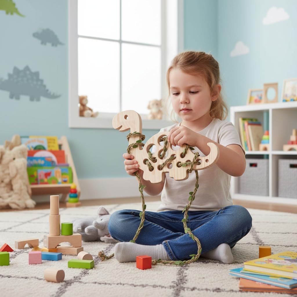 Eray Wooden Unicorn Lacing Montessori braiding Toys for Kids DIY Toy Plane Activities Car Travel Toy Educational Learning Threading for Fine Motor Skills