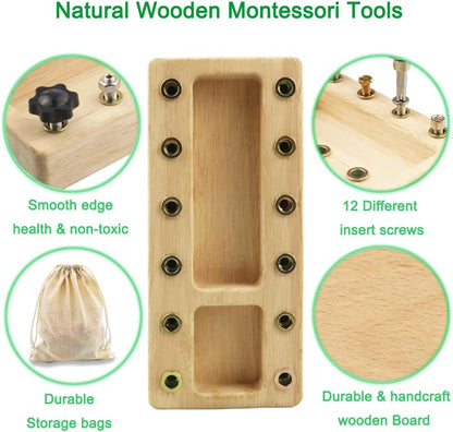 Inslat Montessori Screwdriver Board Set, Wooden Montessori Toy Tool for 3 4 5 Year Old Kids, Educational Screw Board Sensory Learning Toys STEM Fine Motor Skills Toys