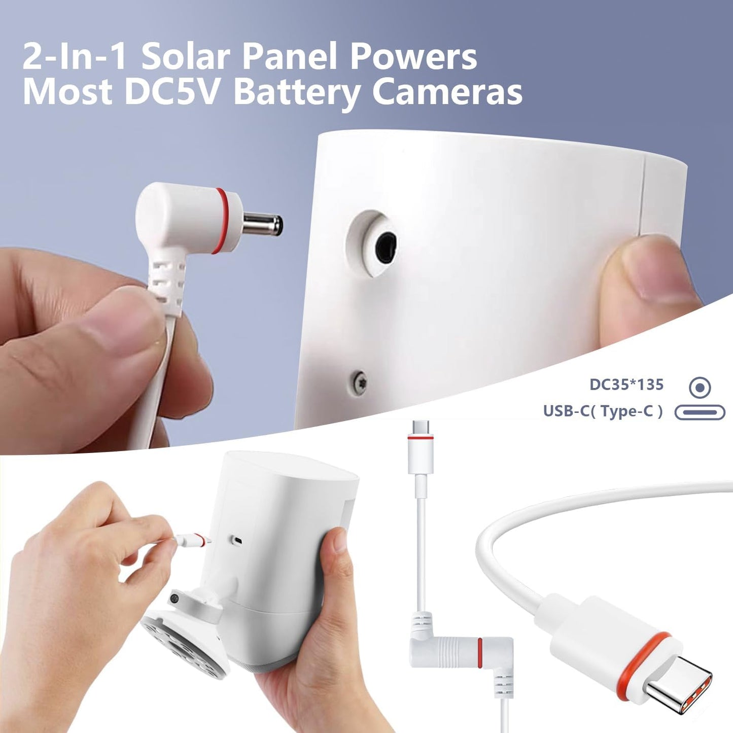 6W Solar Panel for Outdoor Security Camera with Micro USB & USB - C Port, Solar Panel Charger for Battery Camera, Fits Wyze/Reolink DC 5V Output, IP65/360° Adjustable, 9.8ft Cable, Fast Charging