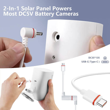 6W Solar Panel for Outdoor Security Camera with Micro USB & USB - C Port, Solar Panel Charger for Battery Camera, Fits Wyze/Reolink DC 5V Output, IP65/360° Adjustable, 9.8ft Cable, Fast Charging