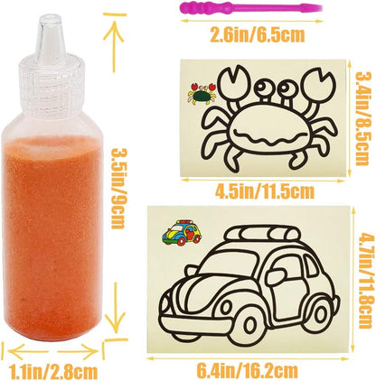 Zddaoole 32 PCS Art Sand Kit - 12 Color Scenic Sand With 20 Sheets Sand Art Painting Cards Set, DIY Arts and Crafts, 1.25oz Bottles