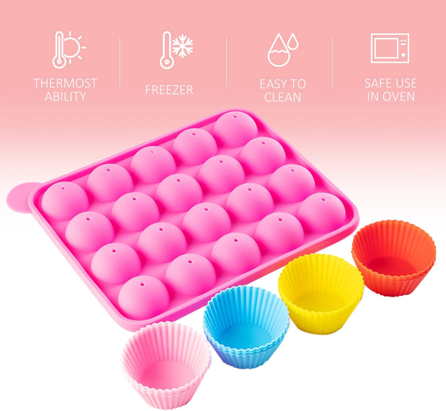Silicone Cake Pop Mold Set - 2 Pack Lollipop Molds Kit with 40 Cake Pop Sticks, 100 Candy Treat Bags, and 100 Gold Twist Ties, Great For Chocolate Lollipop, Candy, Cake Pops