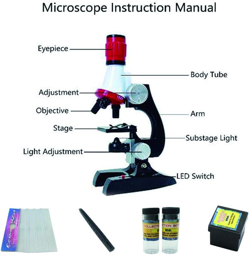 Little World Science Kits for Kids Beginner Microscope Kit with LED 100X 400X and 1200X Black Magnification Kids Educational Toy Birthday Halloween