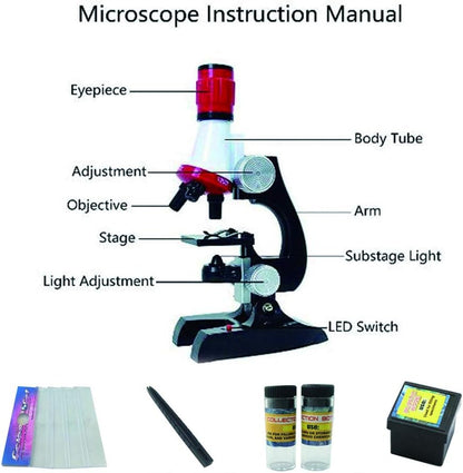 Little World Science Kits for Kids Beginner Microscope Kit with LED 100X 400X and 1200X Black Magnification Kids Educational Toy Birthday Halloween