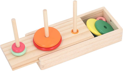 Asixxsix Tower of Puzzle, 10 Levels Wooden Stacking Rings Game, Sustainable Pine Wood Puzzle Tower with 10 Rings 3 Sticks for Children Early Education Family Entertainment