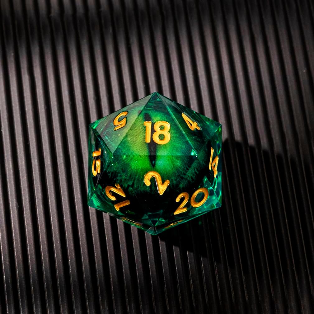 YEMEKO Beholder'S Eye D20 Dice Dragon Eye DND 22MM Single with Resin Sharp Edge 20 Sided D&D Handmade Polyhedral for Dungeons and Dragons, RPG, Roleplaying Games MTG Table Games(Blue Gold)