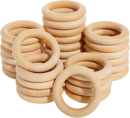 Wooden Rings for Crafts, Macrame, Crochet, Jewelry Making, Natural Unfinished 3 Inch Wood Rings (75mm, 30 Pack)