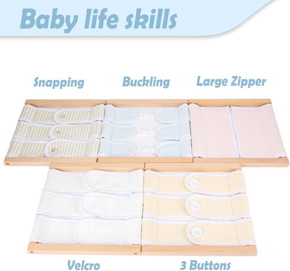 Montessori Wooden Toys for Dressing Learning Board Learning Basic Dressing Skills - Buttons, Snaps, Zippers, Belt Buckles & Hook-and-Loop Fastener Toys for 1 2 3 Year Old Toddlers Sensory Toy Gifts