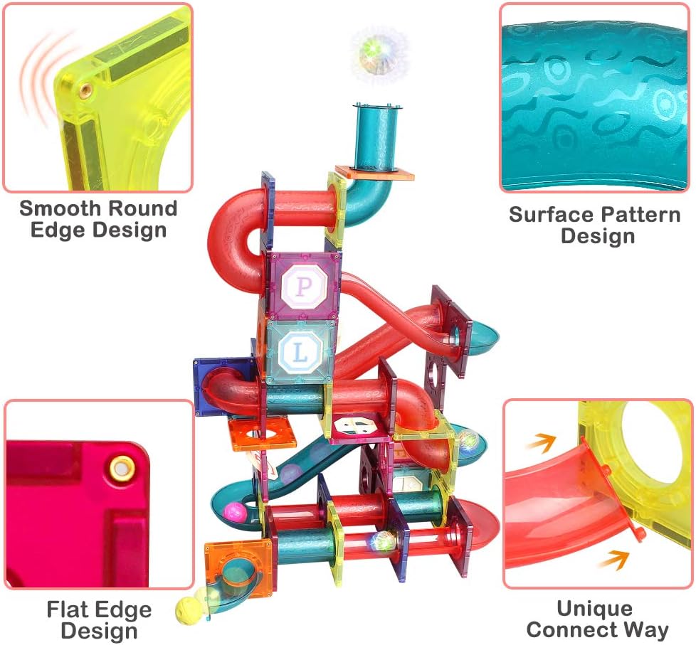 Magnetic Tiles,125 Piece Pipe Magnetic Blocks for Toddlers, 3D Clear Magnets Toys, STEM Toy Children Magnetic Tiles Building Set for Kids Boys Girls Age 3 4 5 6 Year Old 3