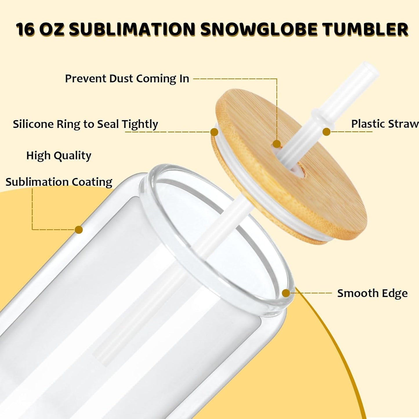 16 Oz Snow Globe Tumbler, 8 Pack Pre-Drilled Sublimation Glass Cup For Glitter Snow Globe Diy, Double Wall Sublimation Glass Tumbler