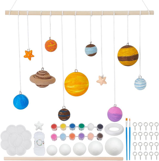 WEBEEDY DIY Solar Foam Ball Wall Hanging Kit Unpainted Hanging Solar Project Kit for Crafts Making,Solar System Model with Foam Balls Pigment Brush for Party Hanging Decor Christmas Birthday Gift