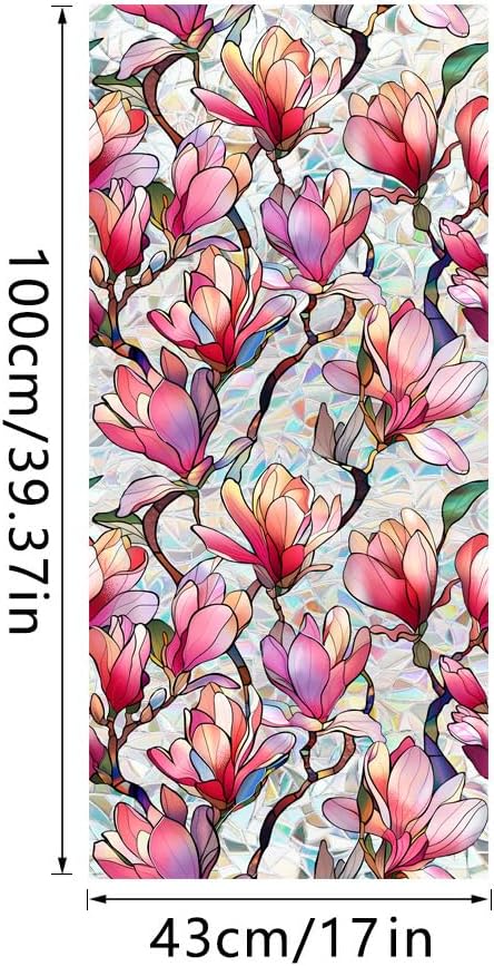 Flower Stained Glass Window Film Decorative Static Cling Stickers Sun Blocking Privacy Decals for Home Car White Lily