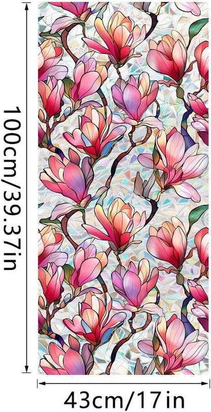Flower Stained Glass Window Film Decorative Static Cling Stickers Sun Blocking Privacy Decals for Home Car White Lily