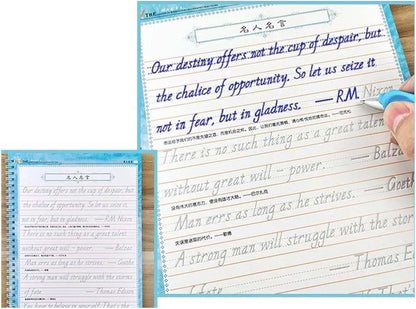 Italic English Practice Copybook, 3D Groove Practice English Calligraphy Copybook Handwriting Practice Book, Letters and Words
