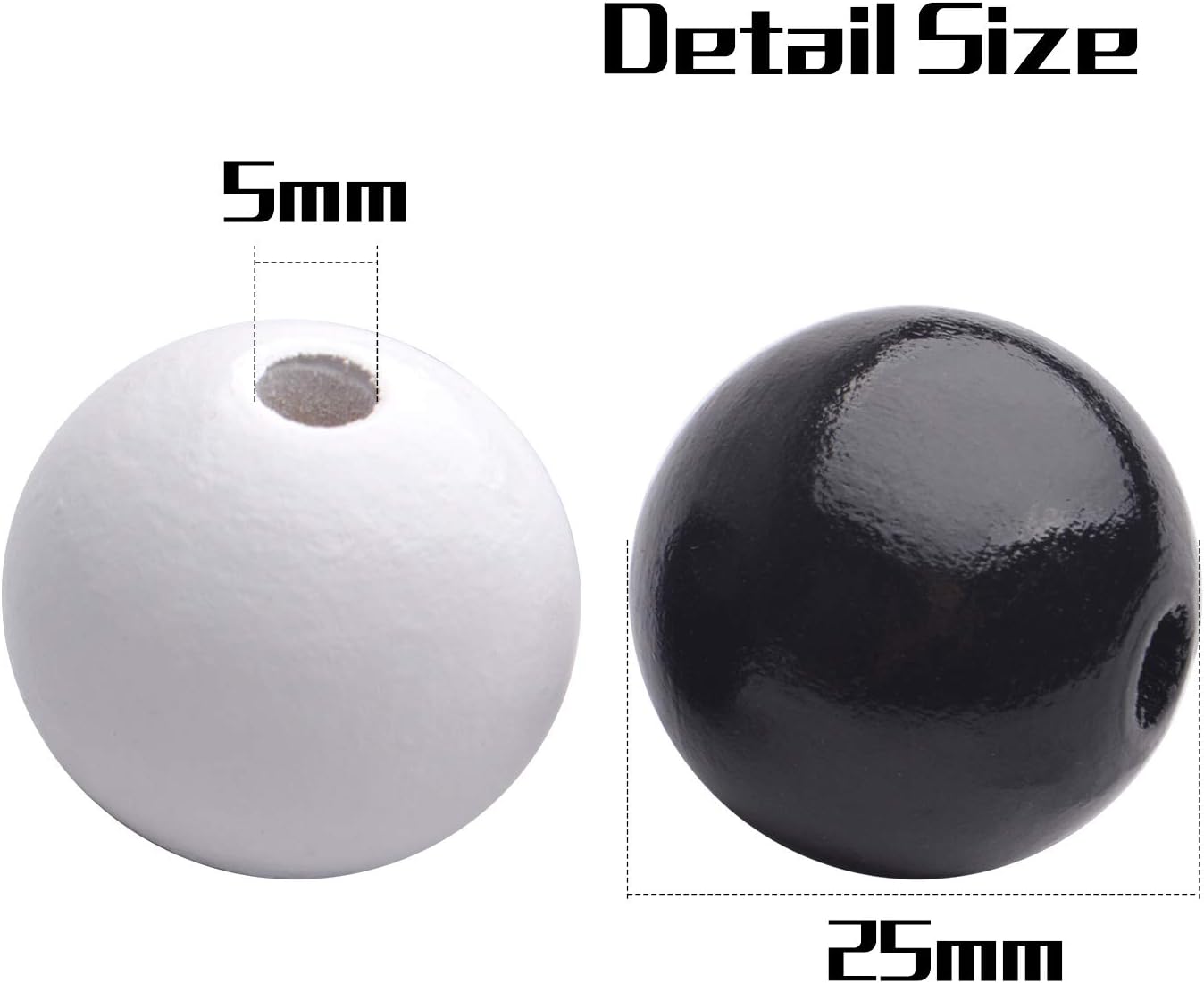 Aylifu Round Wooden Beads, 50 pcs 25mm Natural Unfinished Wooden Spacers for DIY Crafts Jewelry Making, White, Hole: 5mm