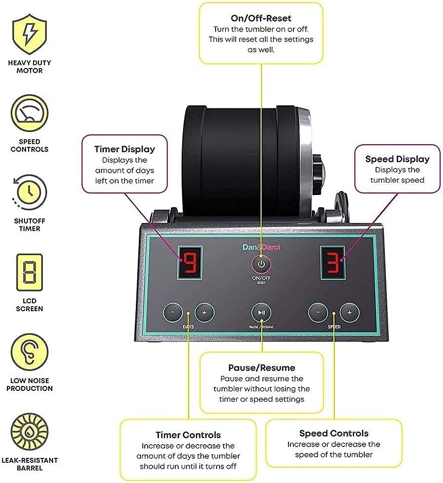 Dan&Darci Advanced Professional Rock Tumbler Kit - with Digital 9-Day Polishing Timer & 3 Speed Settings - Turn Rough Rocks into Beautiful Gems : Great Science & STEM Geology Toy for Kids All Ages