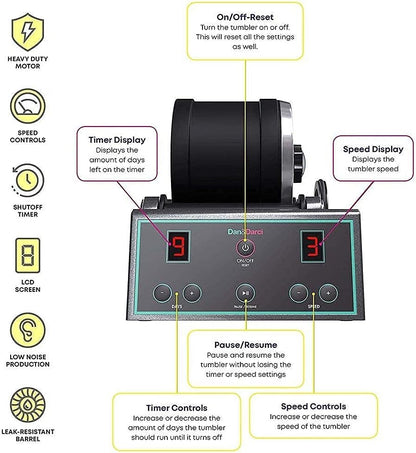 Dan&Darci Advanced Professional Rock Tumbler Kit - with Digital 9-Day Polishing Timer & 3 Speed Settings - Turn Rough Rocks into Beautiful Gems : Great Science & STEM Geology Toy for Kids All Ages