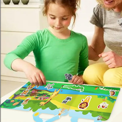 RUSON Reusable Sticker Book for Kids, 2 Sets Educational Learning Toys Travel Stickers Activity Books for Toddler Girls Boys Age 3+ Birthday Gifts - Vehicle & Dinosaur