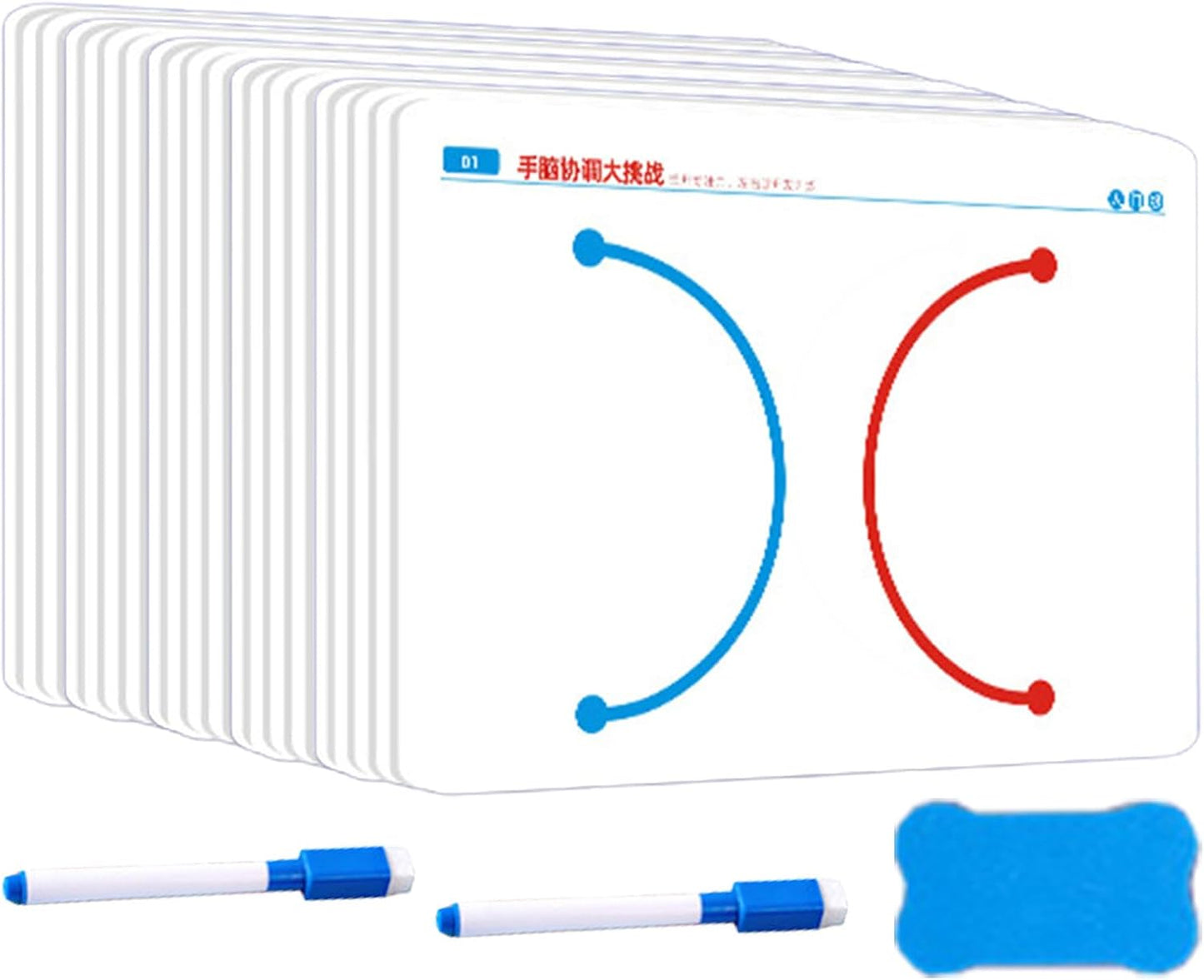 Brain Training Cards for Kids, 40 Reusable Levels for Left & Right Brain Development, Fine Motor Skills & Hand-Eye Coordination, Parent-Child Interaction Learning Game, Ages 5+ (10 Cards + Pen Eraser)