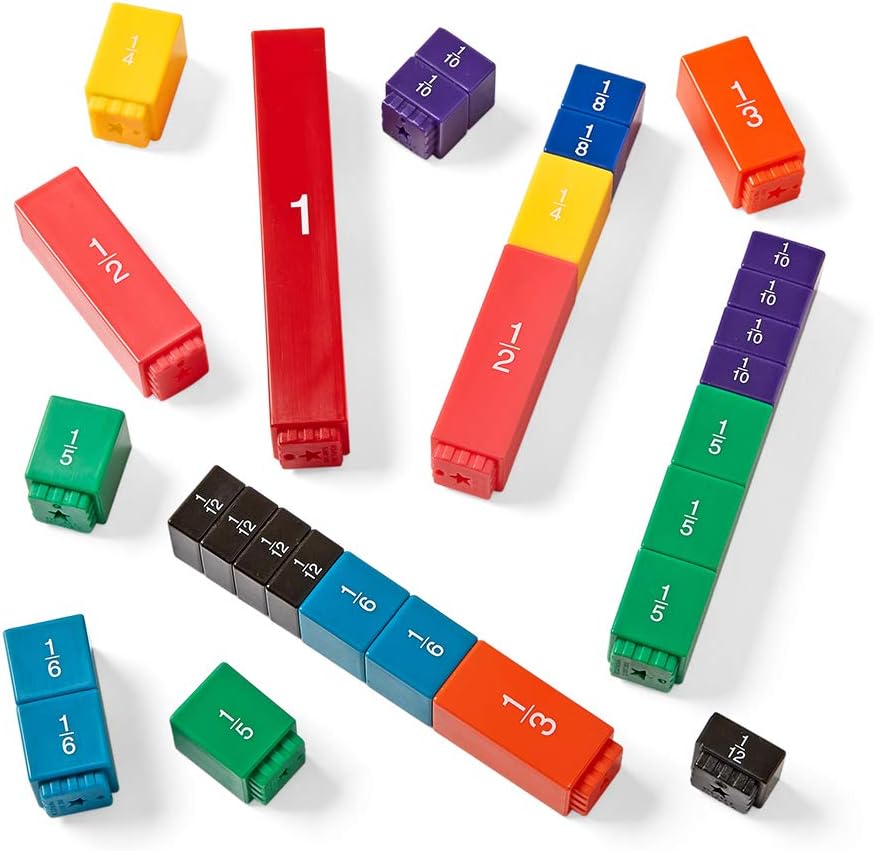 hand2mind Rainbow Fraction Tower Cubes, Fraction Equivalency, Montessori Math Blocks Materials for Kids, Math Manipulatives 4th Grade, Elementary Teacher Must Haves (Set of 51)