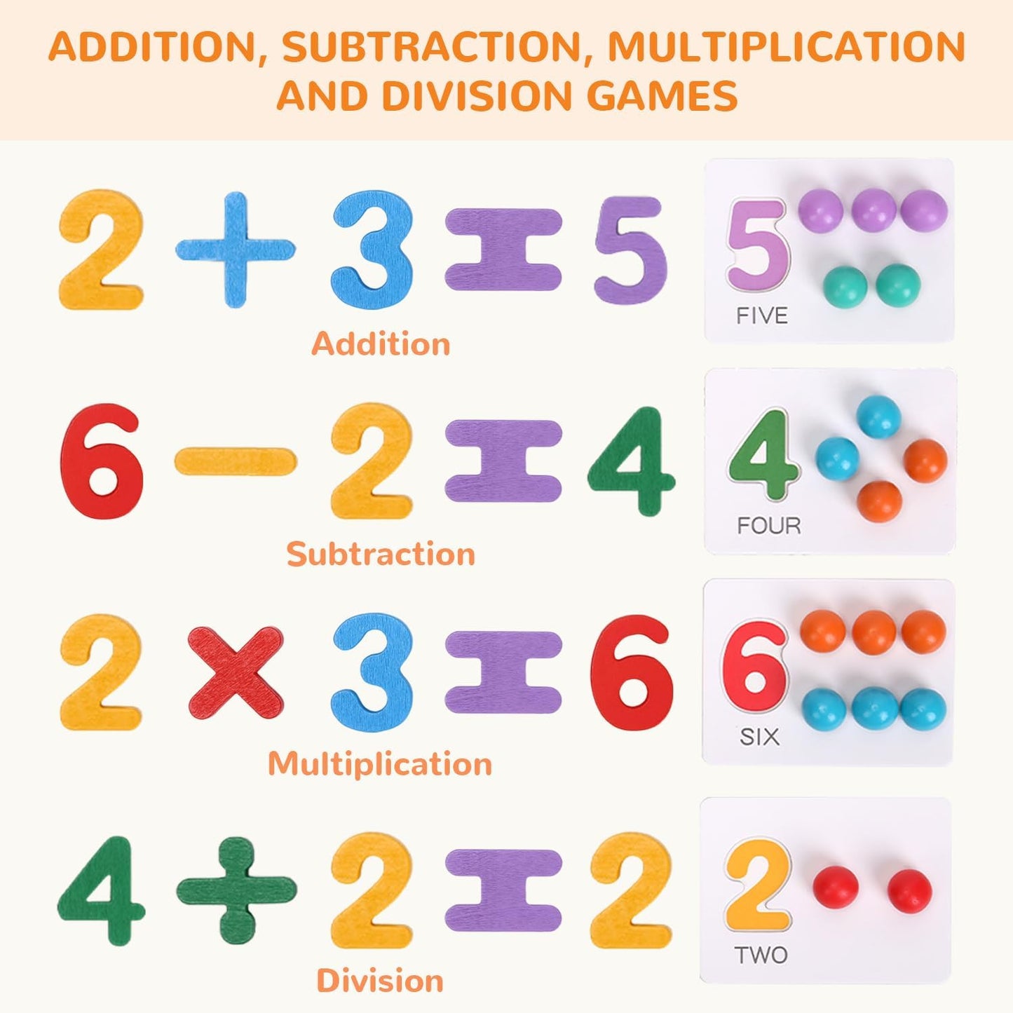 Wooden Peg Board Bead Game, Montessori Arithmetic Math Toy Set with Beads, Chopsticks & Spoons, Children's Preschool Fine Motor Toys for 3 4 5 Years Old