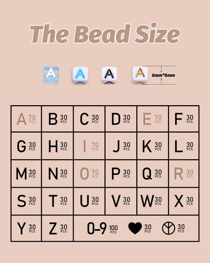 DoDoBeads 1270 Pcs Letter Beads Kit, White and Colorful Square Acrylic Alphabet Beads with Extra Vowels, Numbers & Spacers, Perfect for Friendship Bracelets