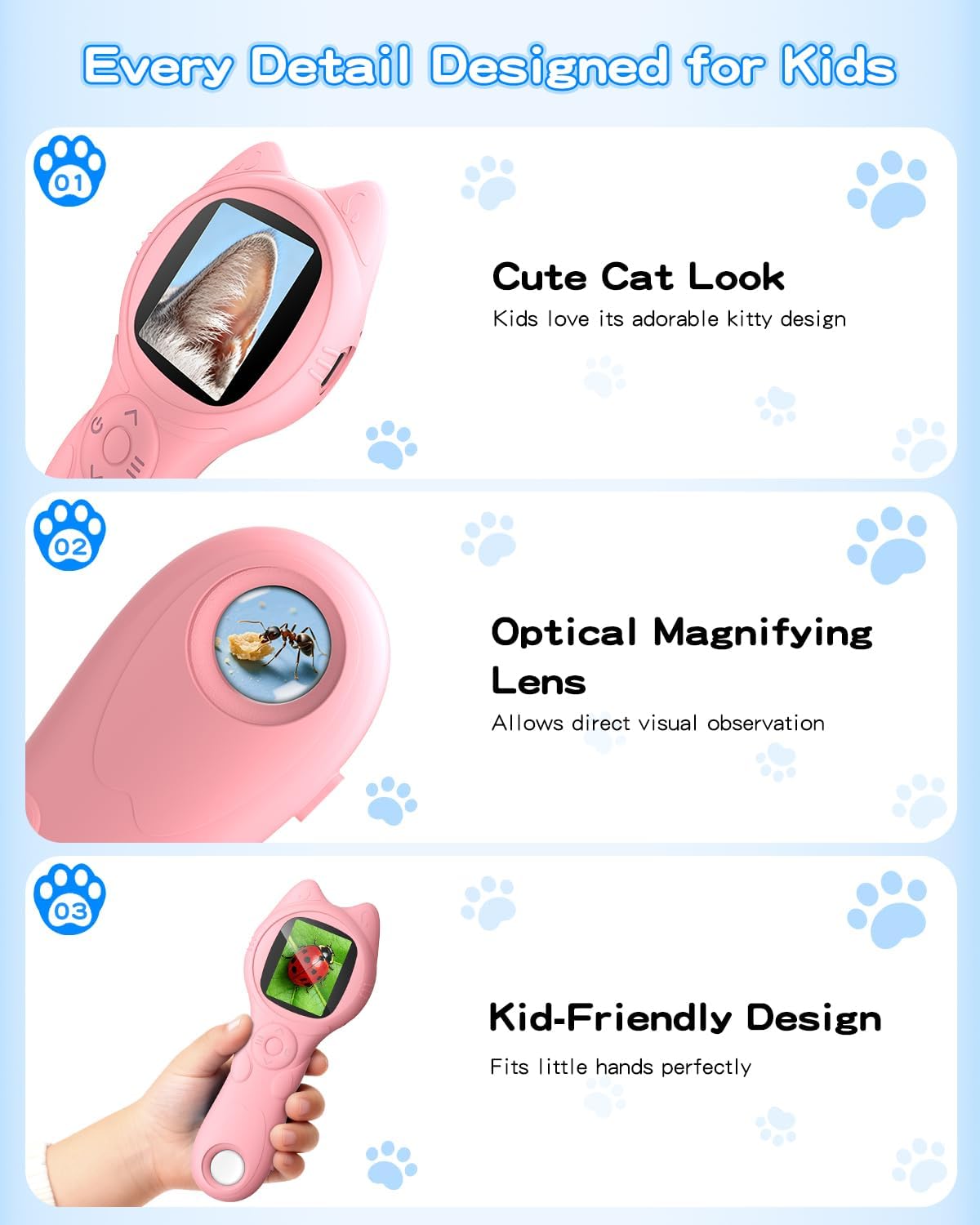 Oripira Kids Microscope Handheld, Autofocus 500X 1080P Microscope for Kids Digital, Mini Portable Pocket Miniscope Kids Toys for Ages 3 4 5 6 7 8 9 10 11 12 Year Old Boys Girls, Pink