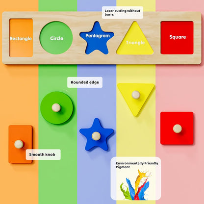 First Jumbo Knob Wooden Shape Puzzle for Toddlers 1-3,Montessori Toddler Puzzle Toys for1-2 Year Old,Preschool Learning Peg Puzzles Toys for Baby Kids