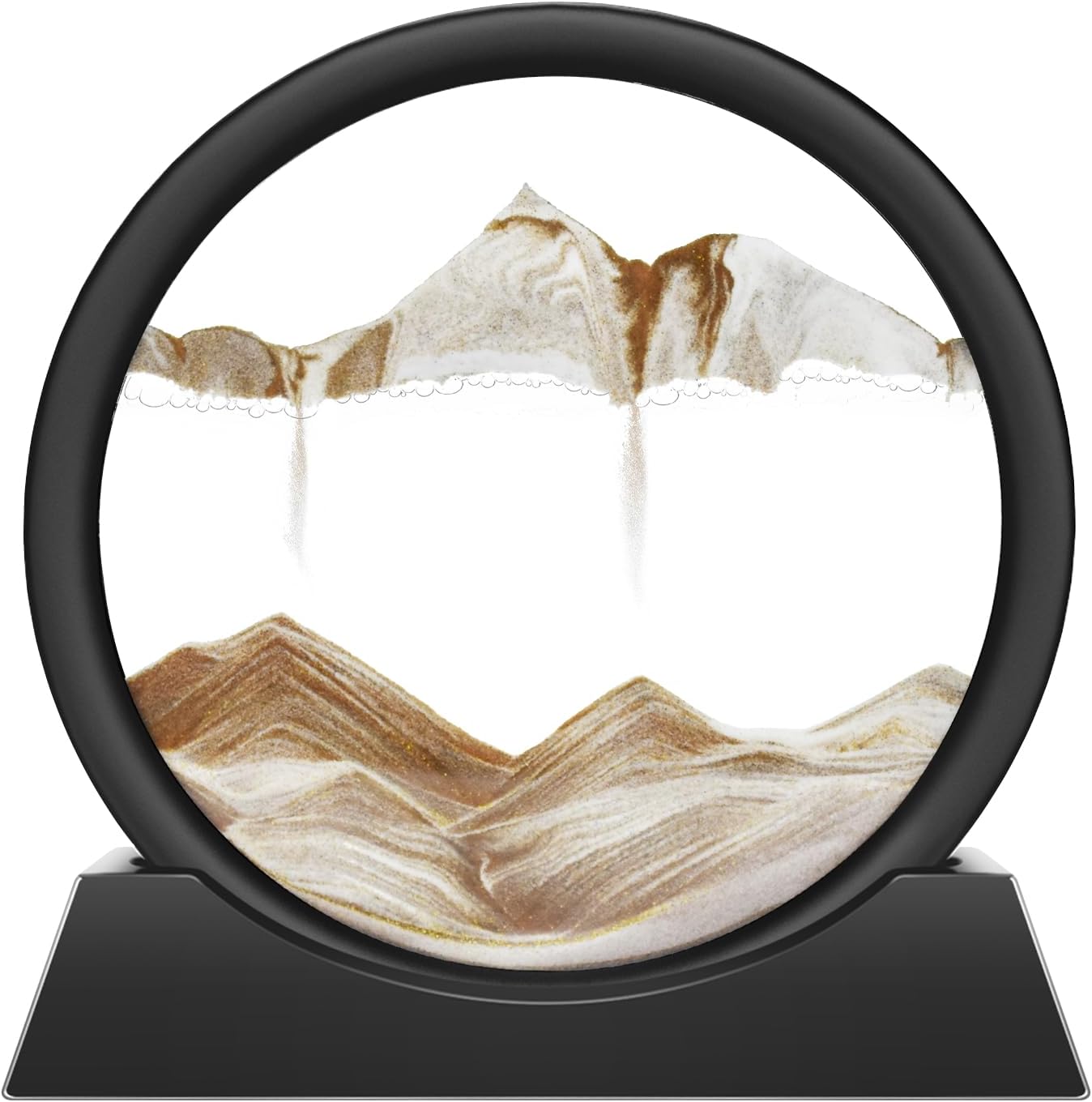 Wai Danie Moving Sand Art Picture 3D Hourglass Deep Sea Sandscape Liquid Motion Display Painting Flowing Sand Frame Relaxing Desktop Home Office Work Decor (Black, 12 Inches)