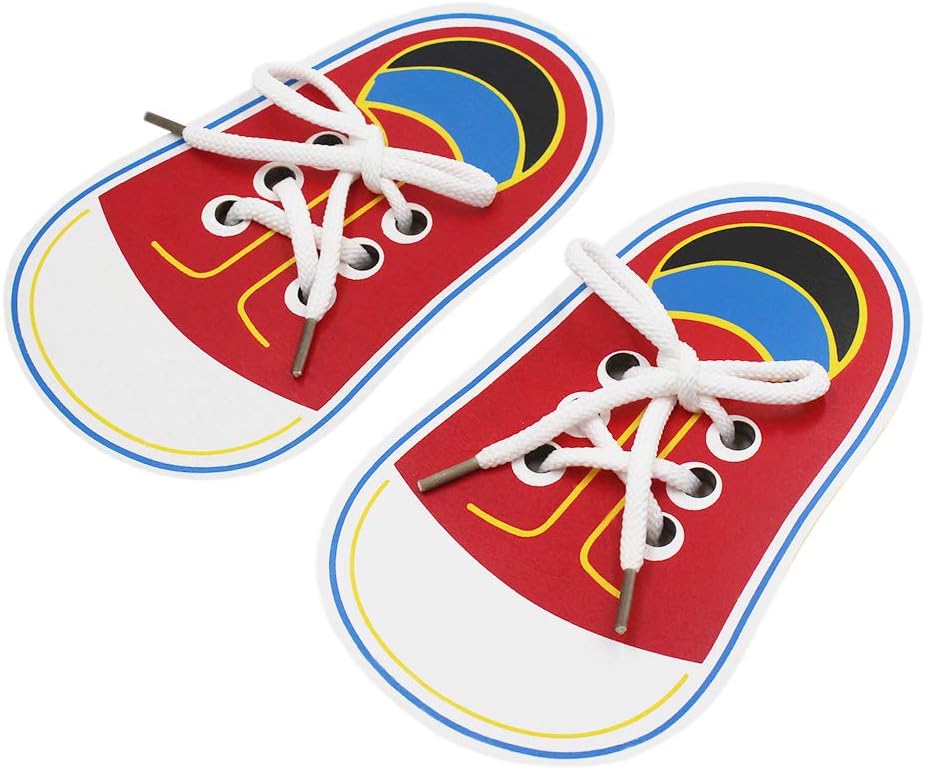 RARITYUS Shoes Shape Threads Lacing Board Ropes Puzzle & Dementia Products, Weaving Wooden Board & Cognitive Motor Skills for Adults & Seniors