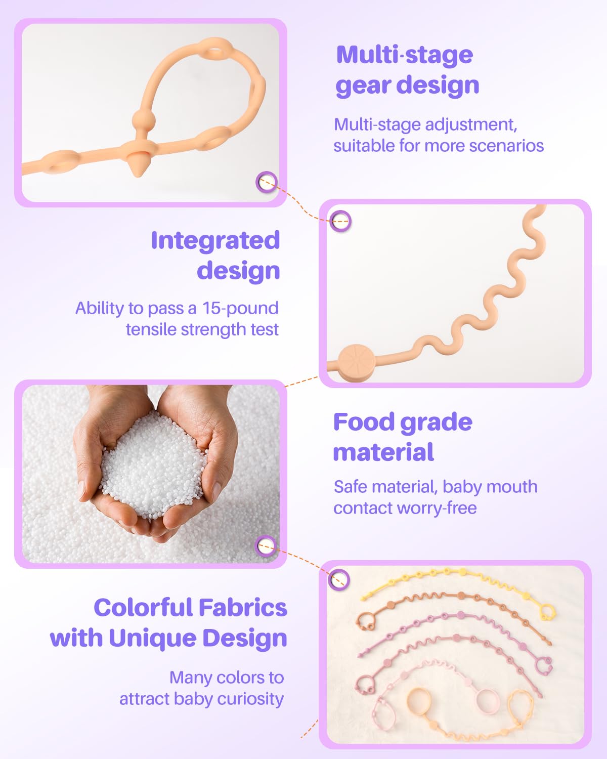 LittleHugs Toy Straps for Baby, 5pcs Adjustable Toy Holder for Stroller Accessories, Silicone Tether Pacifier Clip, No Throw Travel Essential Leash for High Chair, Car Seat (5-Pack)