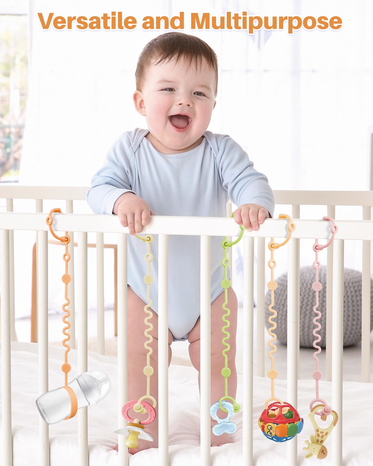 LittleHugs Toy Straps for Baby, 5pcs Adjustable Toy Holder for Stroller Accessories, Silicone Tether Pacifier Clip, No Throw Travel Essential Leash for High Chair, Car Seat (5-Pack)