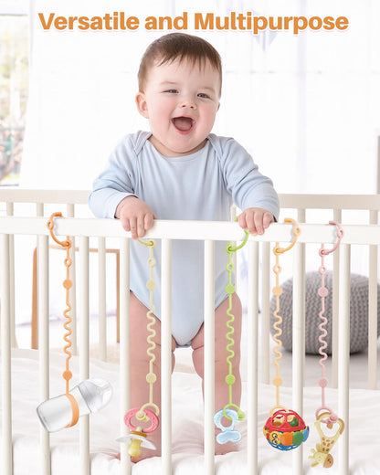 LittleHugs Toy Straps for Baby, 5pcs Adjustable Toy Holder for Stroller Accessories, Silicone Tether Pacifier Clip, No Throw Travel Essential Leash for High Chair, Car Seat (5-Pack)
