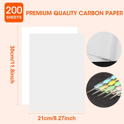 200 Sheets Carbon Paper Black Graphite Paper Transfer Tracing Paper and 5 Pieces Ball Embossing Styluses for DIY Woodworking, Paper, Canvas and Other Art Craft Surfaces