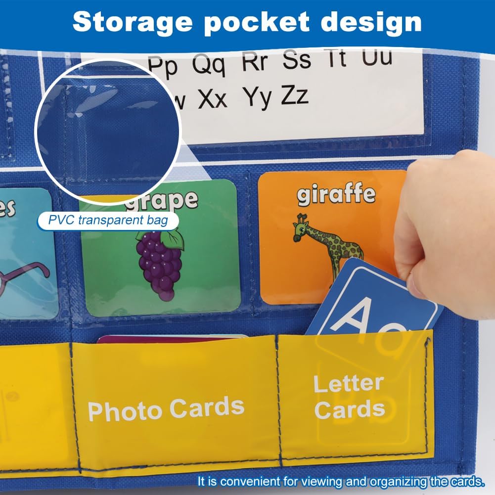 Alphabet Learning Pocket Chart Letter Recognition Tool Alphabet Wall Chart ABC Flash Cards Handwriting Practice Letter Tracing for Homeschool (Color:Bule)