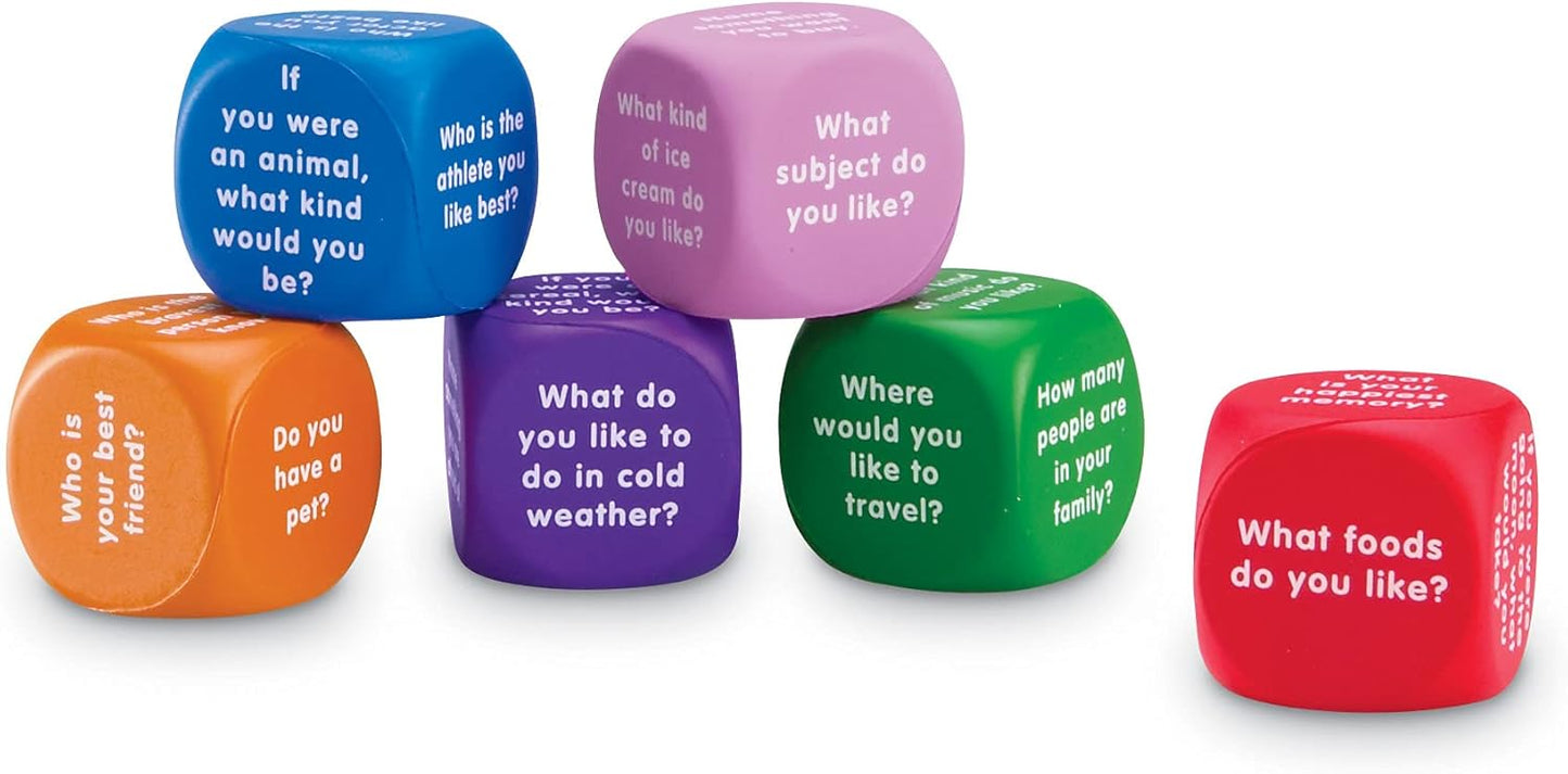 Learning Resources Conversation Cubes -Ages 6+, Foam Cubes for Social Emotional Learning, School Counselor Supplies, Speech Therapy Toys, Ice Breaker Cubes,Teacher Must Haves, 6 Pieces