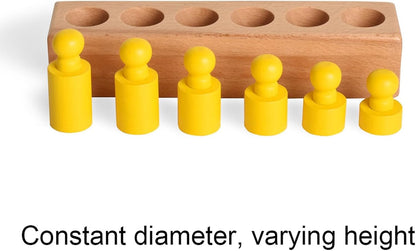 BOHS Montessori Knobbed Cylinders Blocks - 6 Pegs / 6.7 Inches - Colorful Wooden Early Home School Toys - 4pcs Set