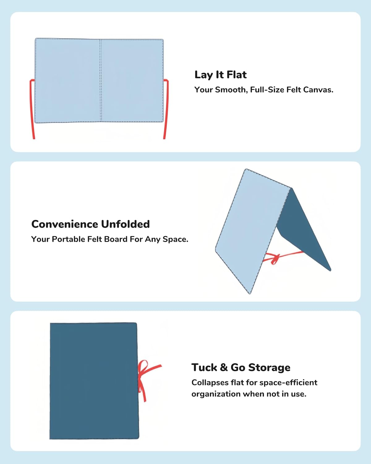 CHEFAN Foldable Felt Board for Toddlers 22 x 13, Freestanding Flannel Board for Kids, Preschool Classroom and Daycare Storytelling Display, Compatible with Felt Set, Blue